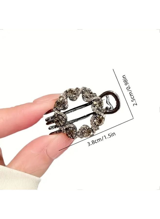 Vintage Inspired Elegant Rhinestone Round Hair Clip Hollow Alloy Side Bangs Accessory For Women Crab Clip - Image 4